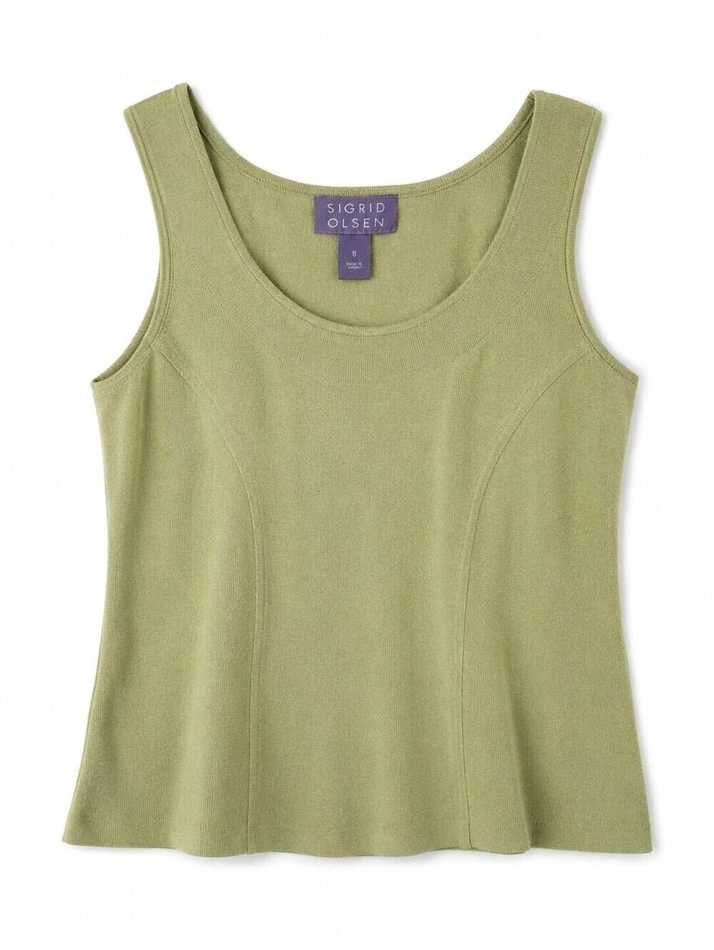 Sigrid Olsen Sage Green Silk Blend Knit Tank Top 52% Tussah Silk Sleeveless